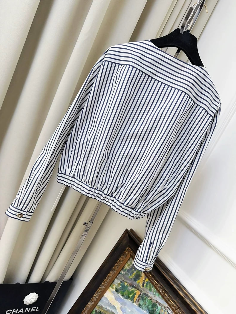 Chanel 22S blue and white striped shirt top