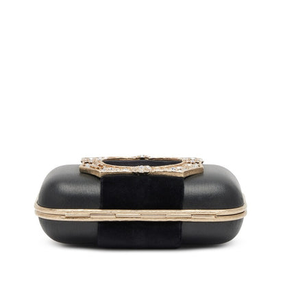 Chanel 2015 Paris-Salzburg Buckle Minaudière in Black Lambskin and Velvet Strass Embellished Light Gold Hardware