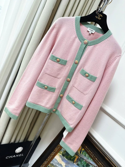 Chanel 24C pink and green cardigan