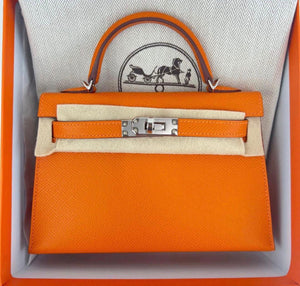 Hermes Mini Kelly 20 Orange Epsom Palladium Harwdare