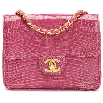 Chanel pink alligator gold hardware mini flap bag