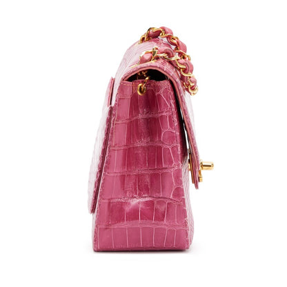 Chanel pink alligator gold hardware mini flap bag