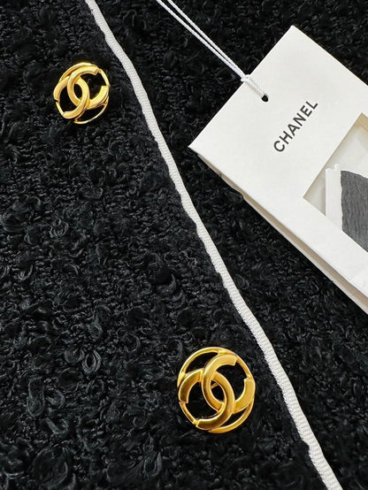 Chanel 26S black metallic logo woven cardigan, F36.