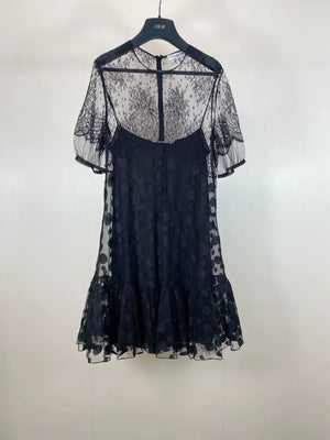 Dior embroidered mesh polka dot silk lining dress