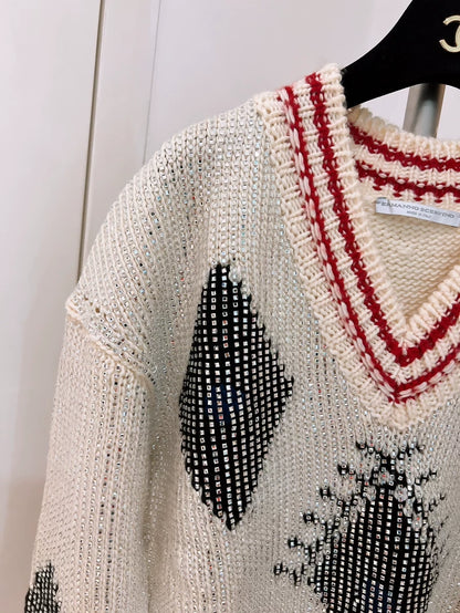 ERMANNO SCERVINO Heavy-duty Square Rhinestone V-neck Sweater