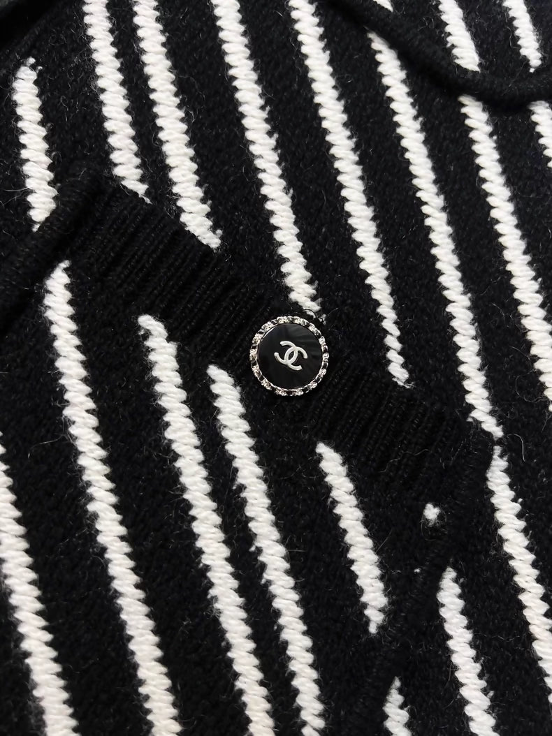Chanel 21B black and white striped cashmere vest