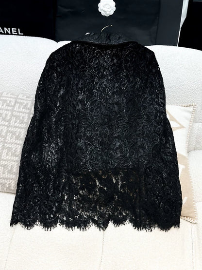 Chanel 23A black leather & lace jacket