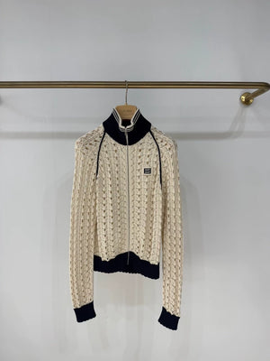 Miu Miu 2026 new color-blocked crochet letter cutout jacket