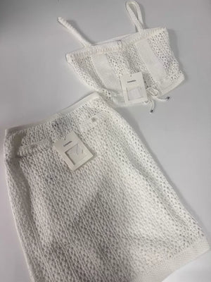 Chanel 26C white knit top and skirt  Set