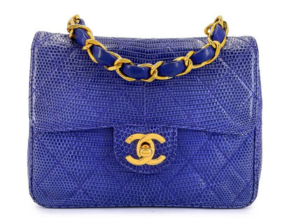 Chanel Blue Lizard gold hardware mini flap bag