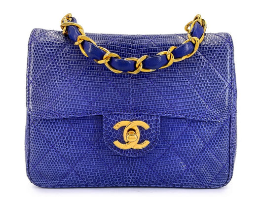 Chanel Blue Lizard gold hardware mini flap bag