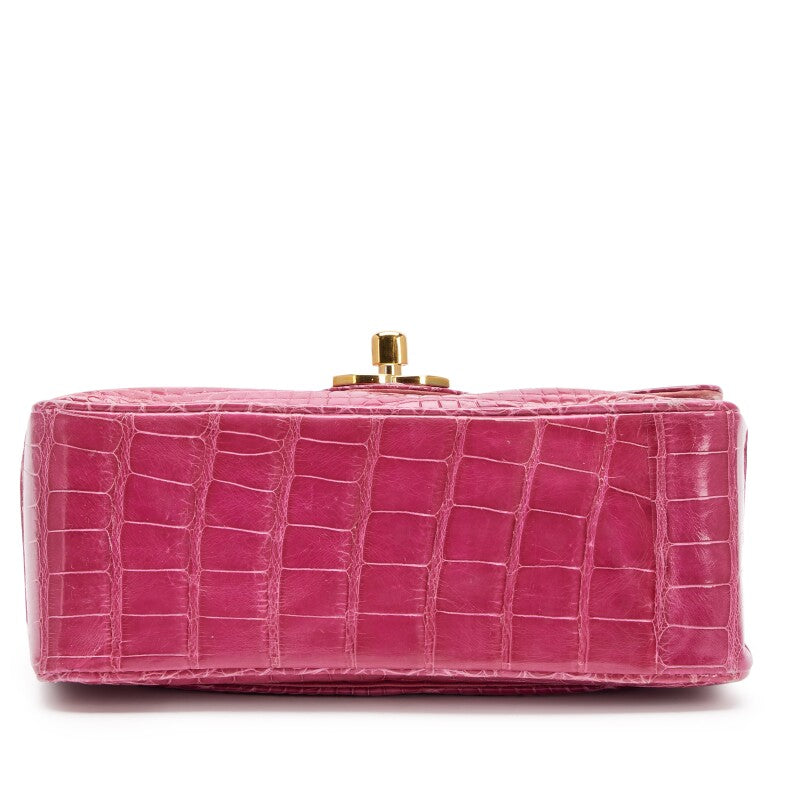 Chanel pink alligator gold hardware mini flap bag