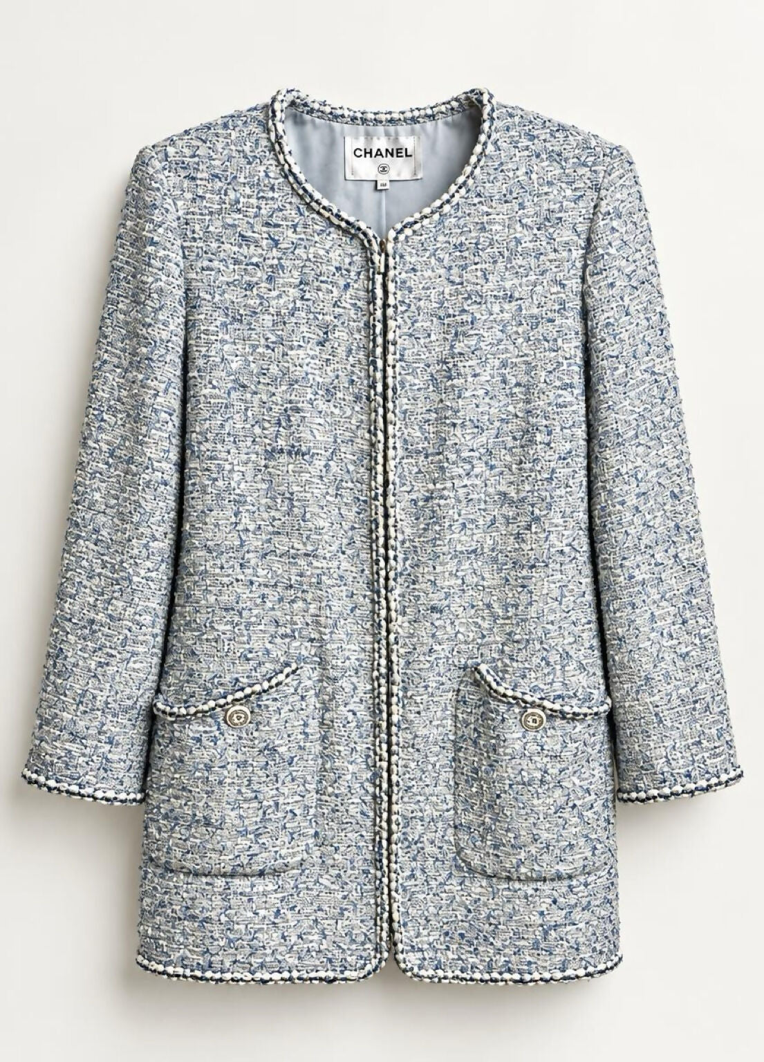 Chanel 19C La Pausa Baby Blue Tweed Jacket Coat FR 44
