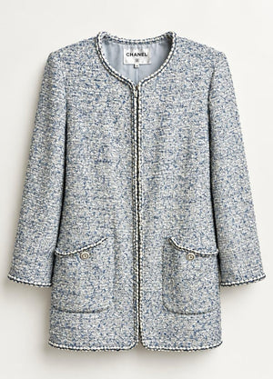 Chanel 19C La Pausa Baby Blue Tweed Jacket Coat FR 44