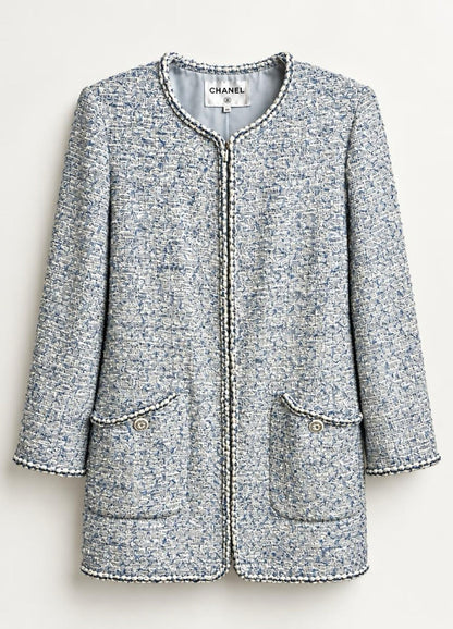 Chanel 19C La Pausa Baby Blue Tweed Jacket Coat FR 44