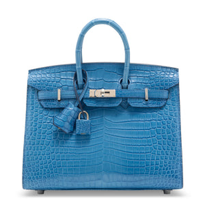 Hermes Birkin 25 sellier Aizome Phw matte porosus crocodile leather palladium hardware