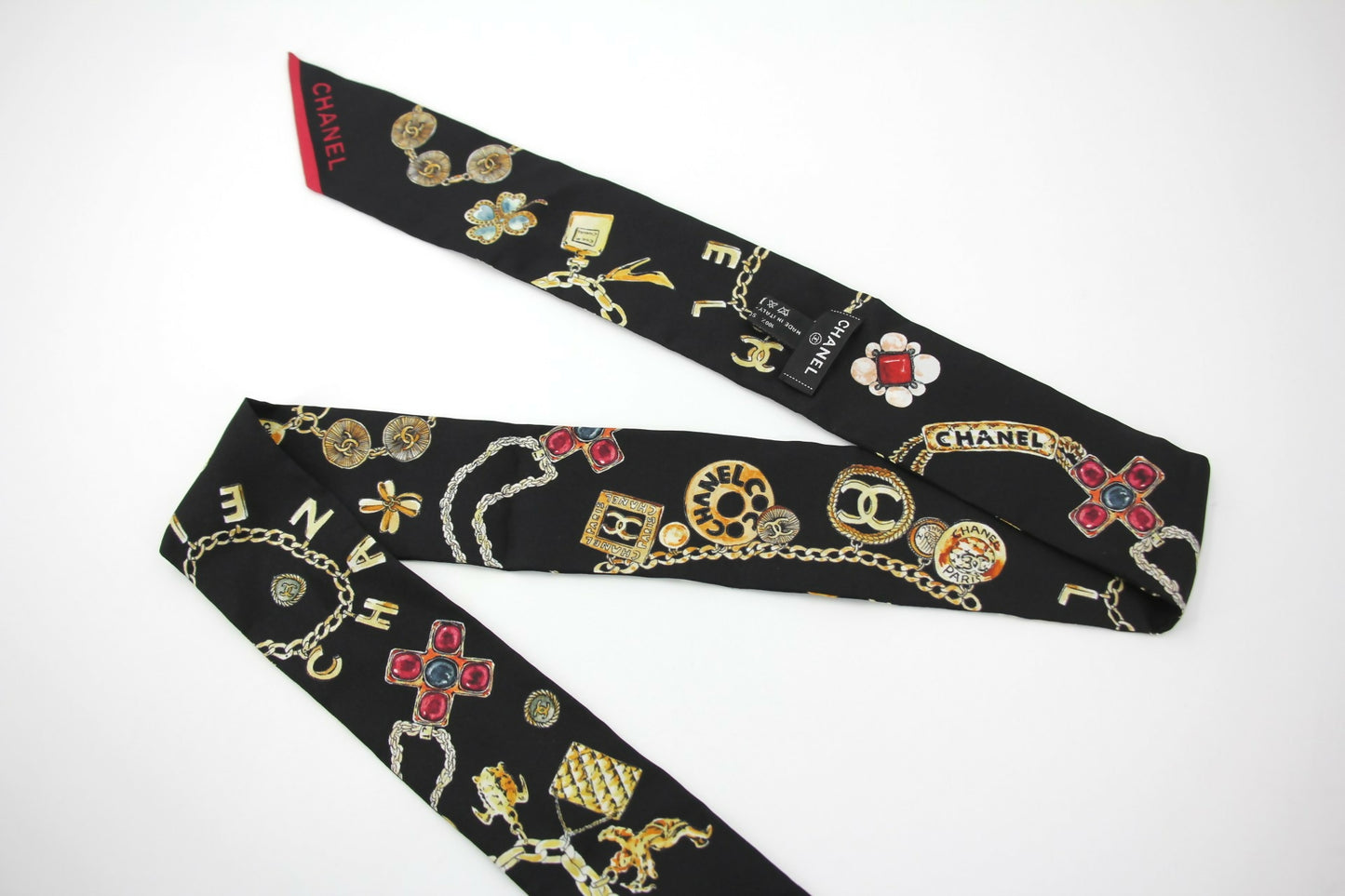 Chanel 20s 100% Silk Black Jewellery Perfume Bottle and Scarf