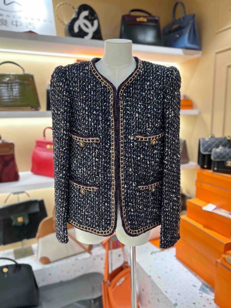 Chanel 21A  Blue tweed gold chain Jacket