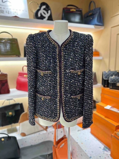 Chanel 21A  Blue tweed gold chain Jacket