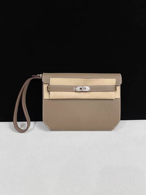 Hermes Kelly Depeches 25 etoupe leather palladium hardware