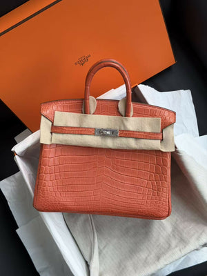 Hermès Birkin 25 Flamingo (Color Code 9M) Matte Niloticus Crocodile with Palladium Hardware