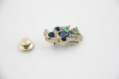 Chanel Vintage 07A Gripoix Blue Black & Green Eagle Brooch