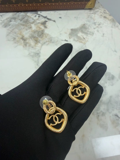 Chanel 22S Gold and Black & White Resin Double C Diamond Earrings