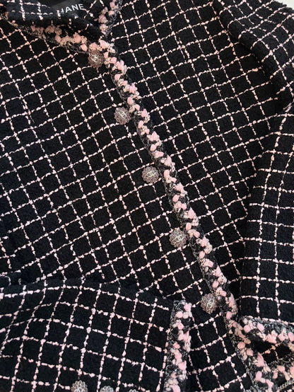 Chanel 23K Black and Pink Check tweed Jacket