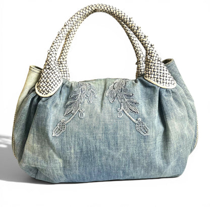 Vintage Fendi 2006 SS Limited Edition Blue Denim Squirrel Embroidered Spy Bag