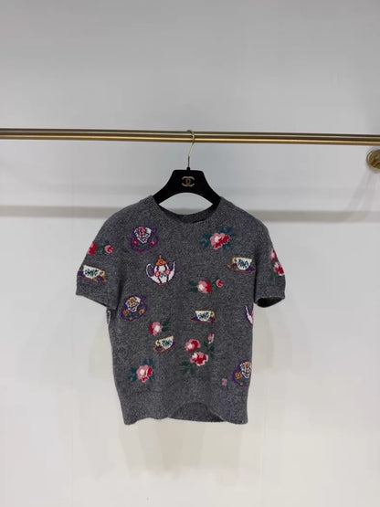 Chanel 24A grey cashmere knit top