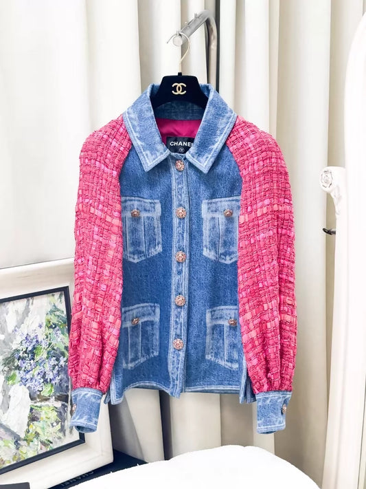 Chanel 17K pink tweed denim jacket and dress