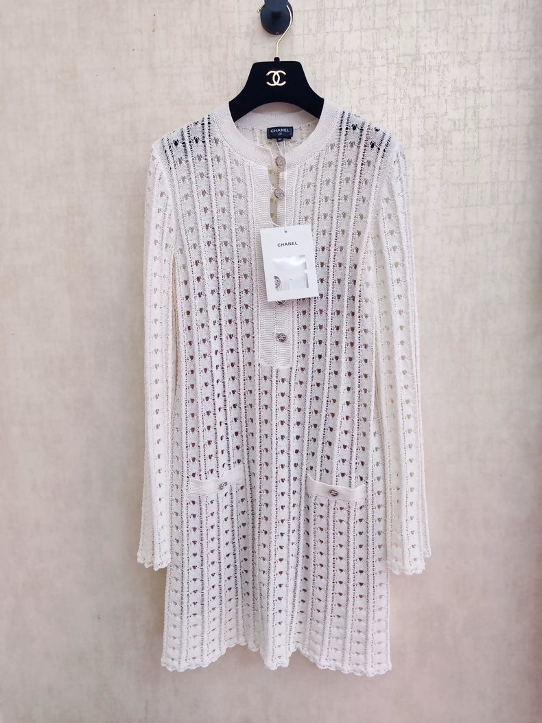 Chanel 23A white openwork dress