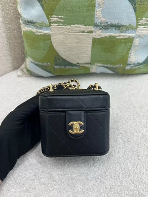 Chanel 23B black and gold mini square lipstick bag