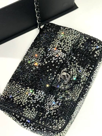 Chanel 22C black & silver full rhinestones Mini CF Shoulder Bag