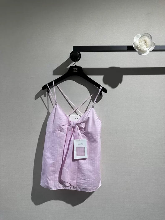 Chanel 23p pink striped bow camisole