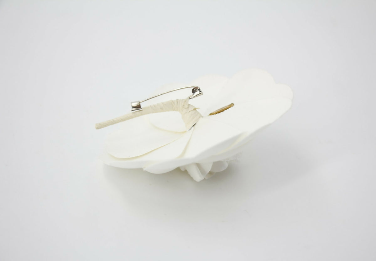 Chanel Vintage 81-85 White Silk Camellia Brooch