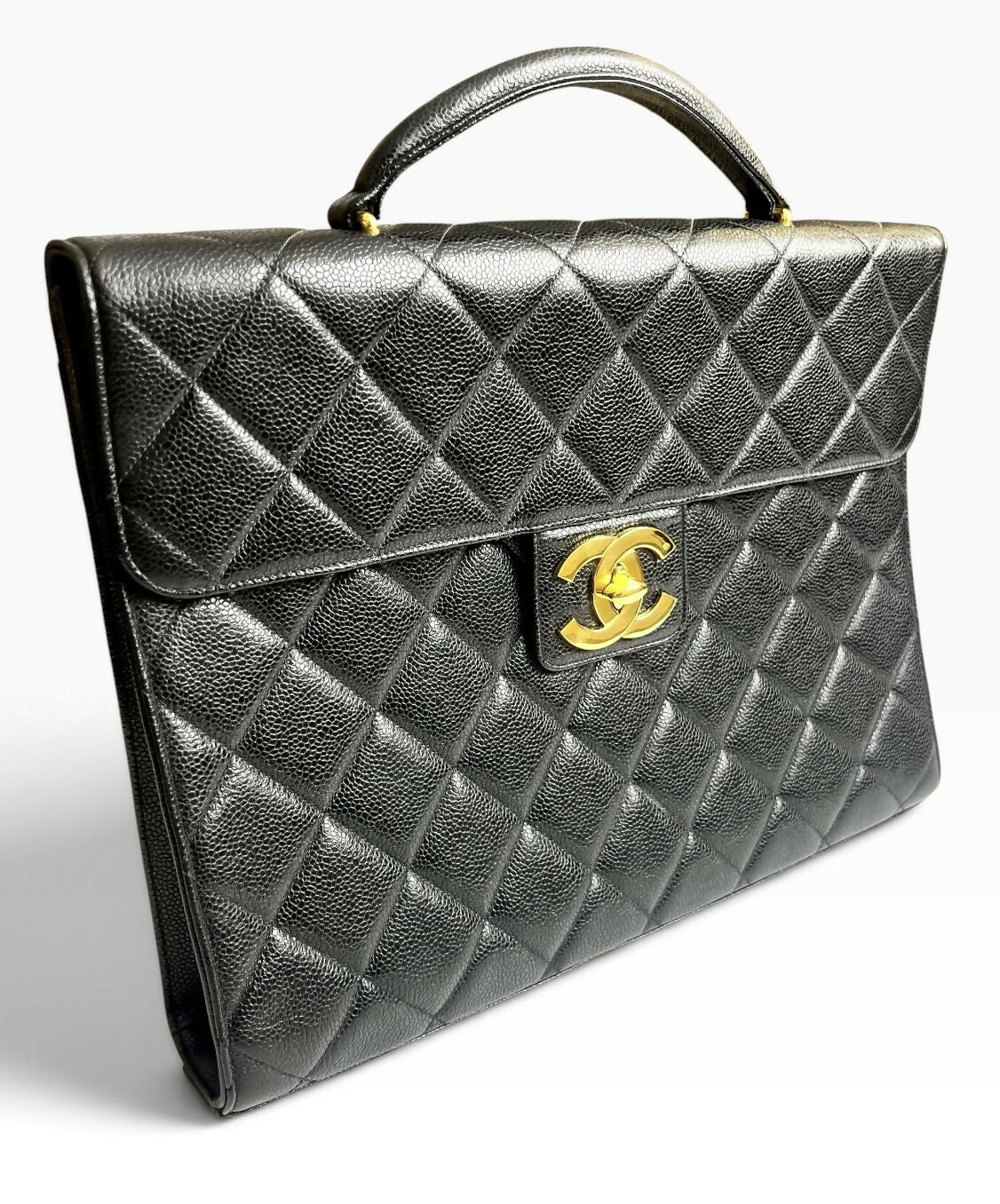 Chanel XL Jumbo Black Caviar Quilted Classic Briefcase Bag 24K Gold hardware