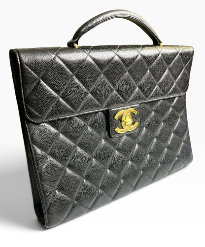 Chanel XL Jumbo Black Caviar Quilted Classic Briefcase Bag 24K Gold hardware
