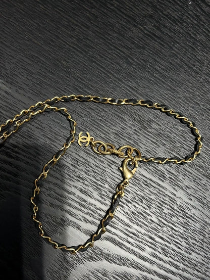 Chanel 22A gold quilted perfume bottle leather chain necklace