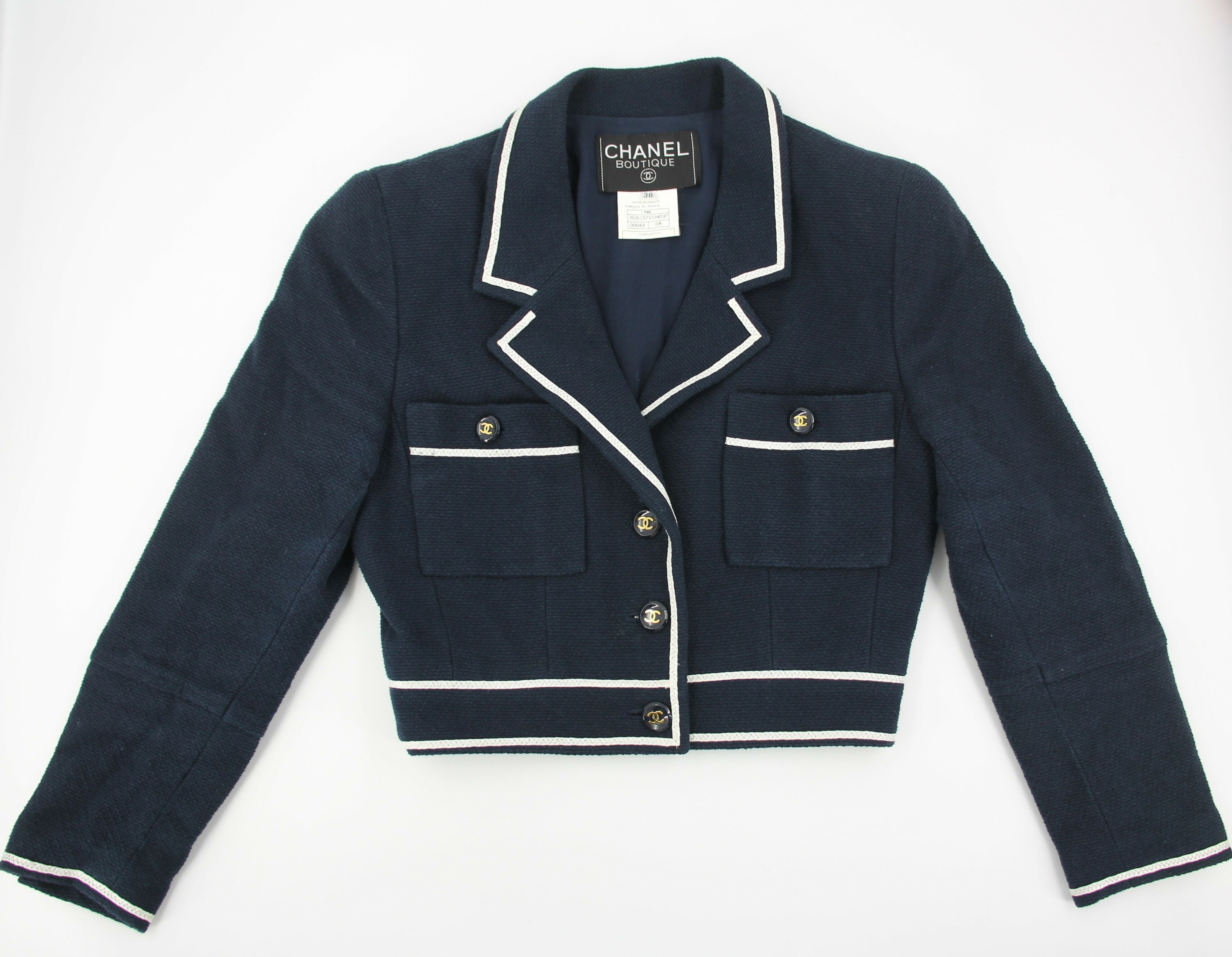 Chanel Vintage 1995 100% Cotton Navy Blue & White Autumn and