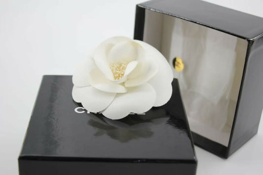 Chanel Vintage 81-85 White Silk Camellia Brooch