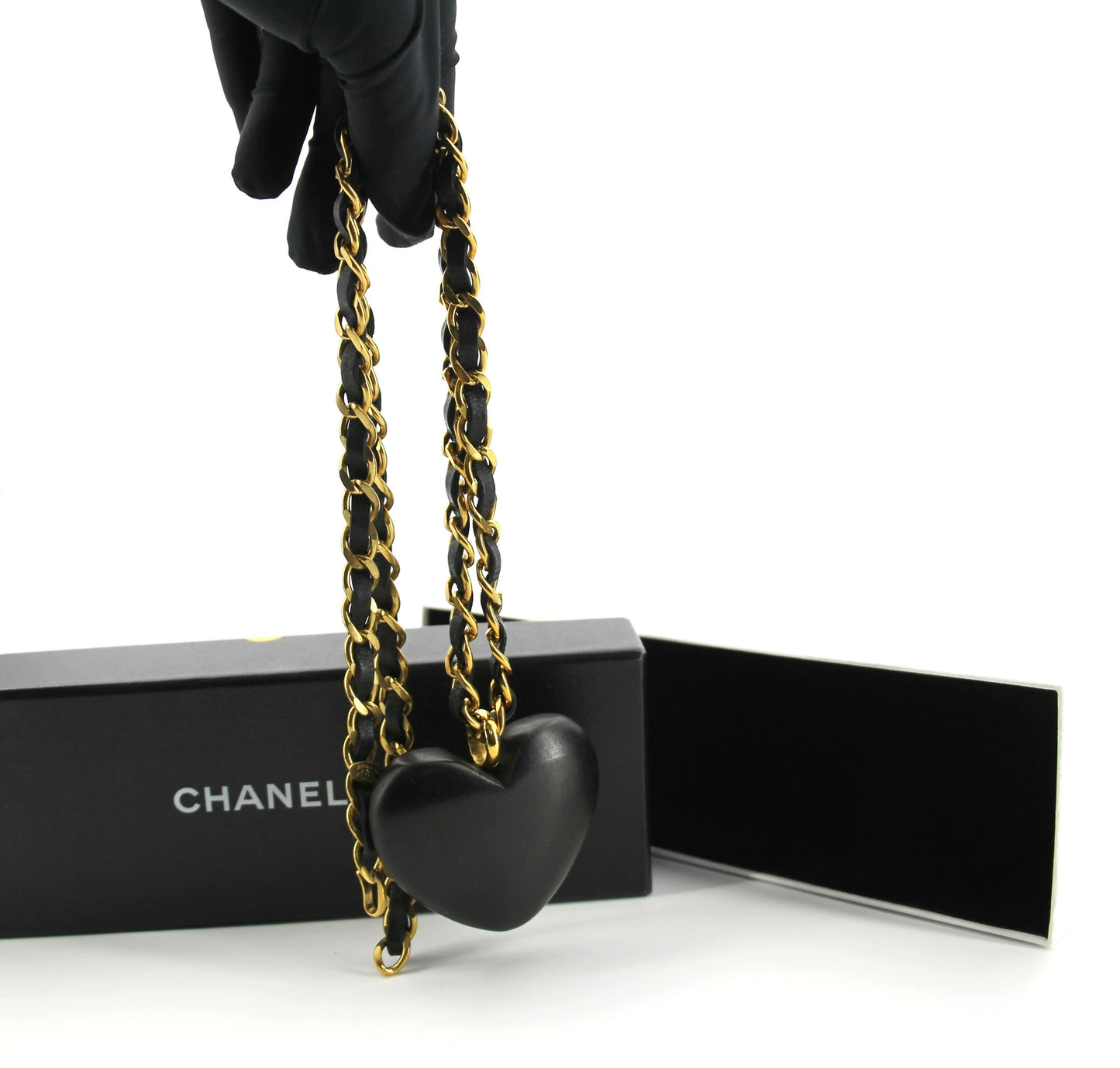 Chanel Vintage 91 Wooden Heart CC & Leather Chain Necklace
