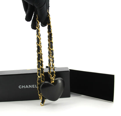 Chanel Vintage 91 Wooden Heart CC & Leather Chain Necklace