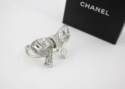 Chanel Vintage 08P Rhinestone Spring Silver Bow Brooch