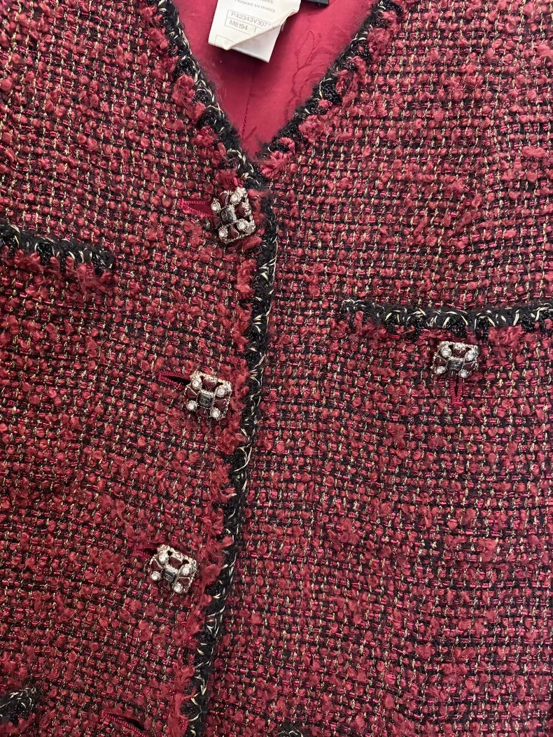 Chanel 11A Red and Gold Tweed Jacket
