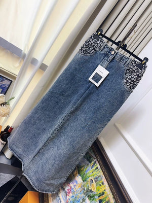 Chanel 25B Blue Denim Camellia Patchwork Jeans