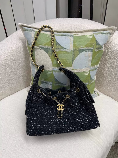 Chanel 25A black sequined tweed 25 bag