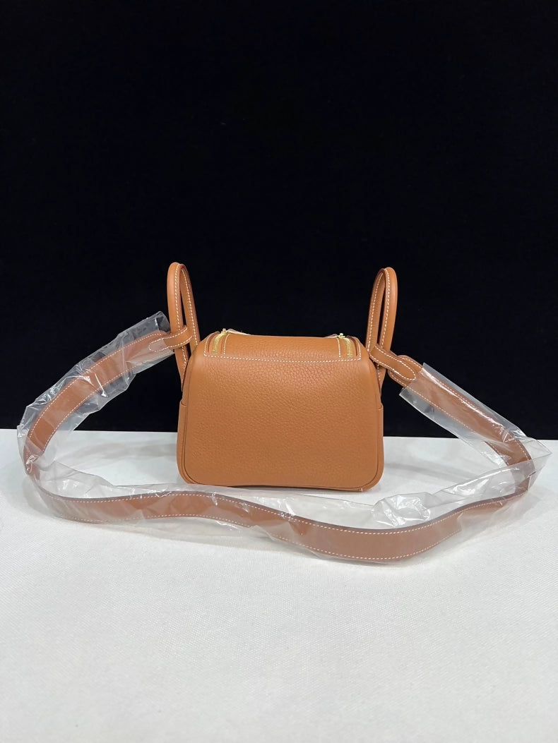 Hermes mini lindy gold brown leather gold hardware