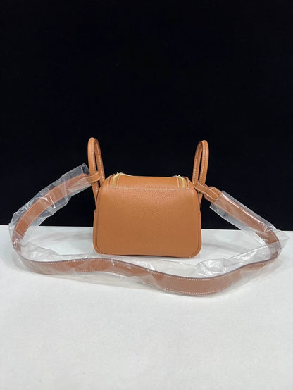Hermes mini lindy gold brown leather gold hardware