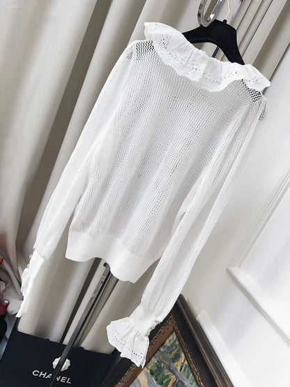 Chanel 25p white ruffle top